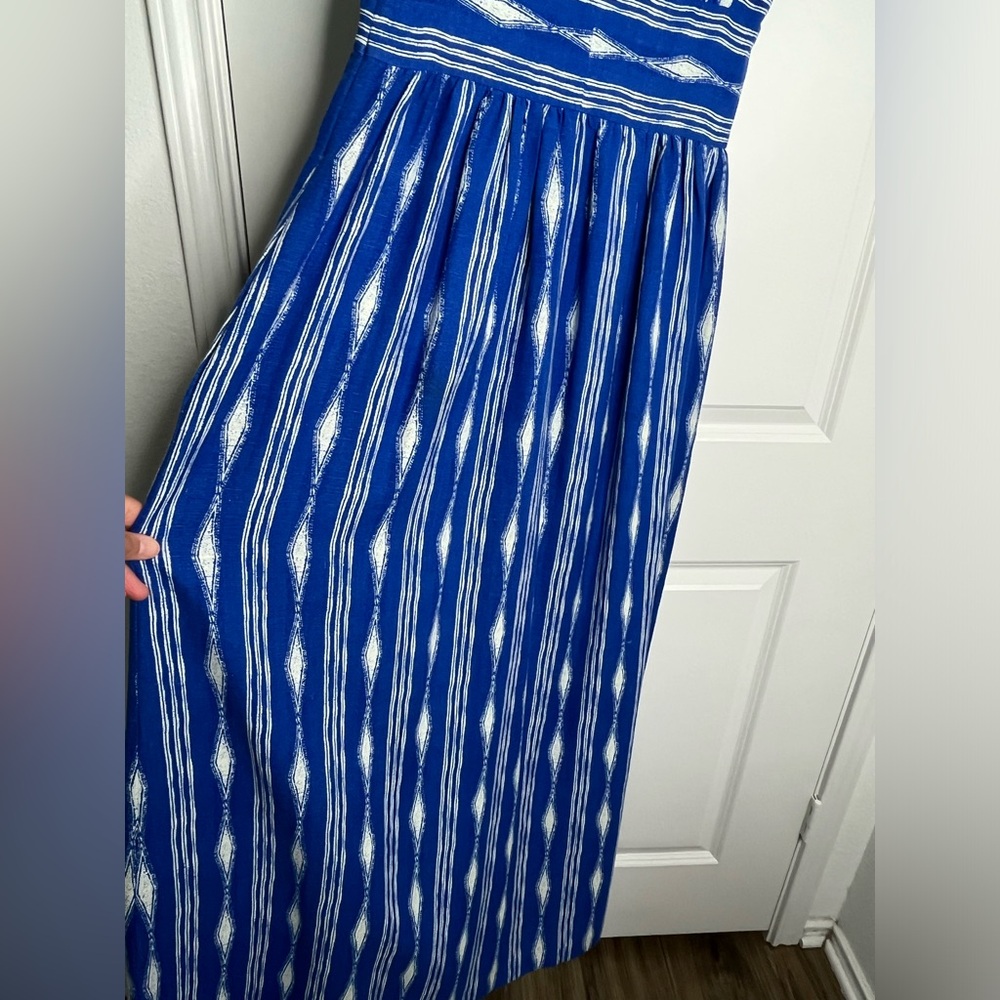 Anthropologie MADCHEN Skywriter Ikat Print Silk Linen Blend Maxi Dress Size 6 - Picture 14 of 15
